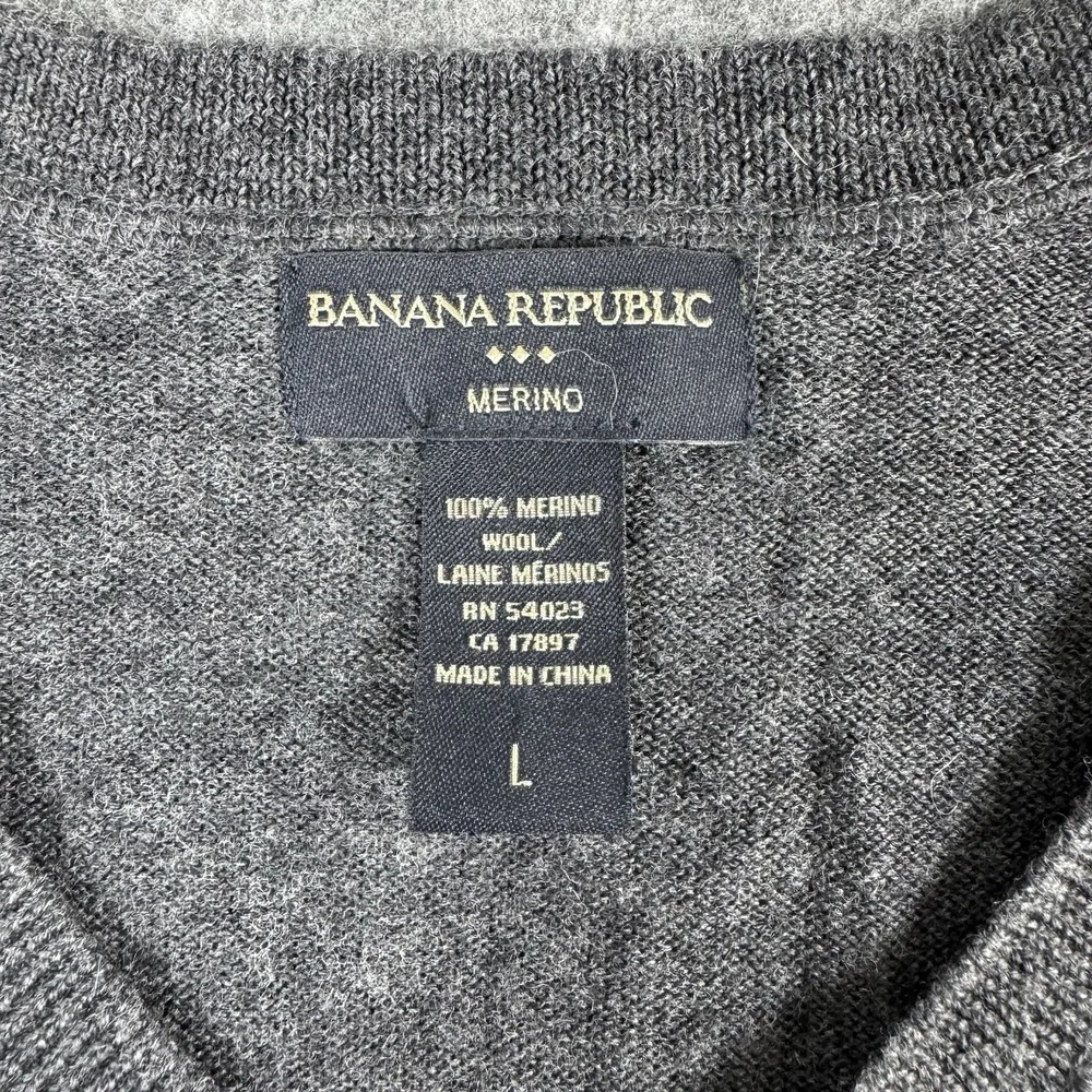 Banana Republic Men's 100% Merino Wool Argyle V-Neck Sweater Gray Size L